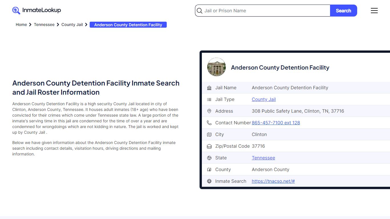 Anderson County Detention Facility Inmate Search - Clinton Tennessee ...